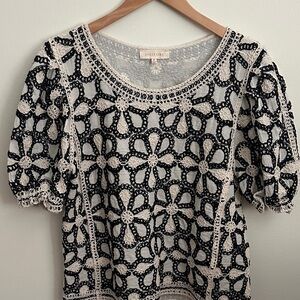 Solitaire Black and Cream Floral Crochet Blouse